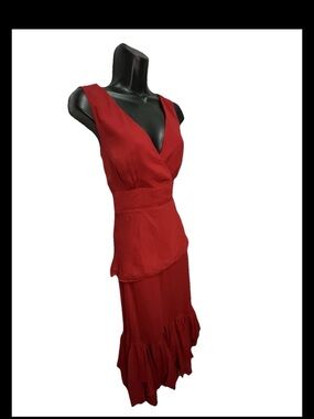 NWT Together Red 2 Piece Set Sleeveless Top Ruffle Skirt 6 Elevated Basics Luxe